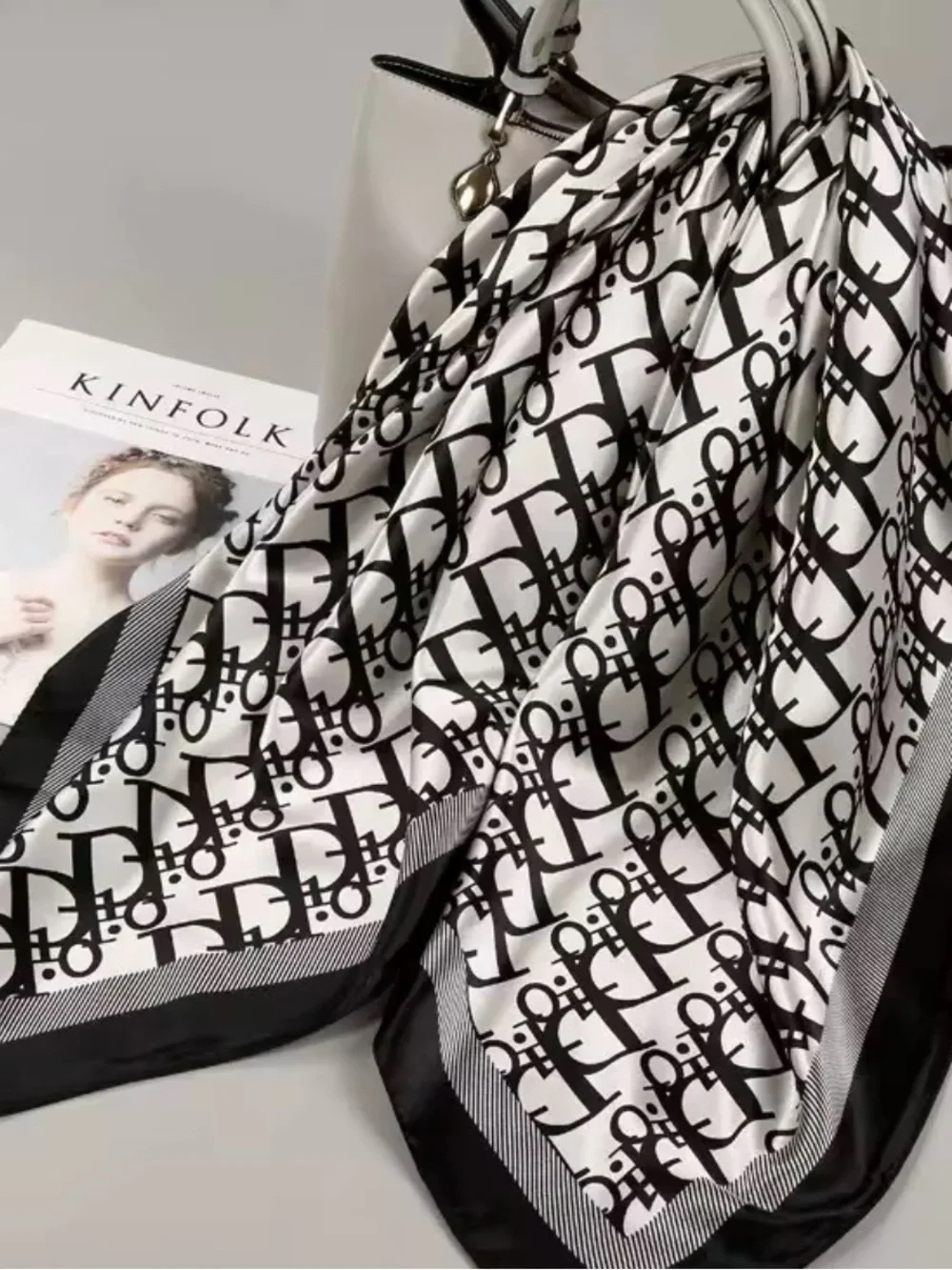Black & White Logo-Print Silk Scarf - Unbranded